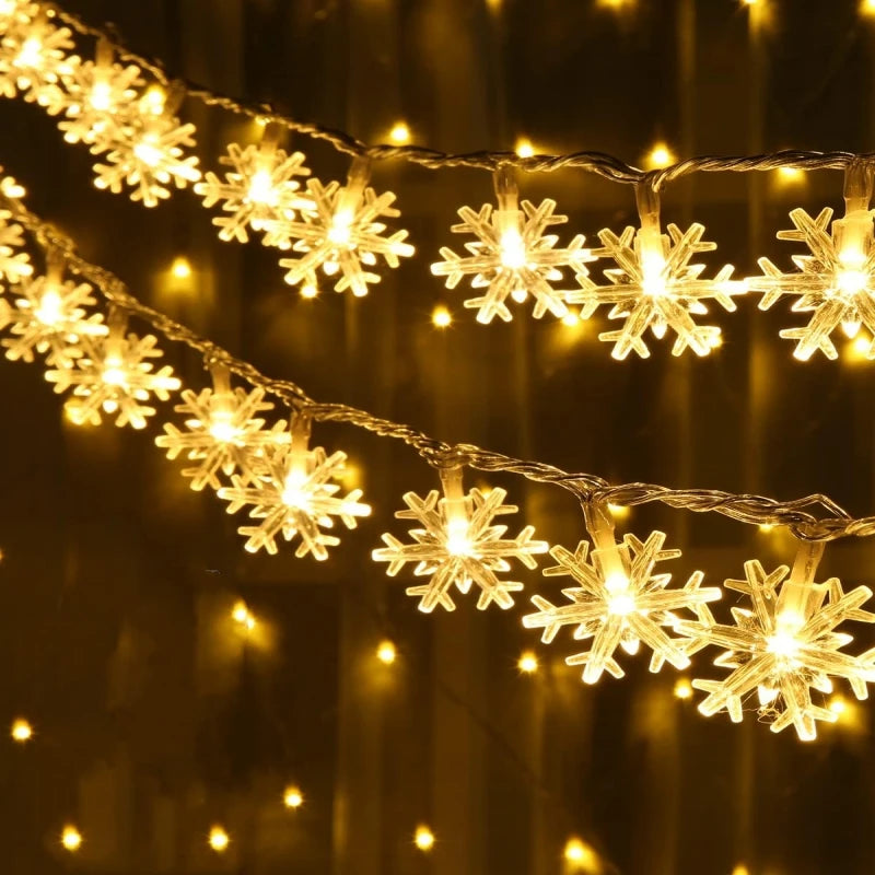 Guirnalda de Luces LED Copo de Nieve ❄️ | Decoración Navideña USB/Batería – 10/20/40/80 LEDs – Luz Cálida