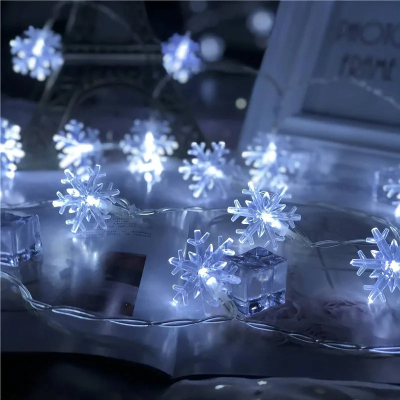 Guirnalda de Luces LED Copo de Nieve ❄️ | Decoración Navideña USB/Batería – 10/20/40/80 LEDs – Luz Cálida