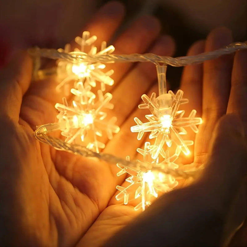 Guirnalda de Luces LED Copo de Nieve ❄️ | Decoración Navideña USB/Batería – 10/20/40/80 LEDs – Luz Cálida