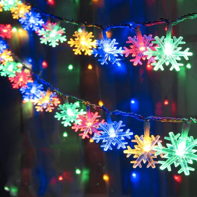 Guirnalda de Luces LED Copo de Nieve ❄️ | Decoración Navideña USB/Batería – 10/20/40/80 LEDs – Luz Cálida