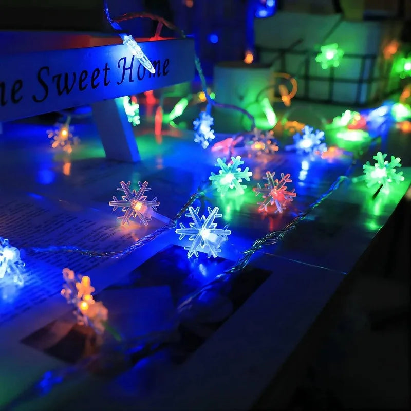 Guirnalda de Luces LED Copo de Nieve ❄️ | Decoración Navideña USB/Batería – 10/20/40/80 LEDs – Luz Cálida