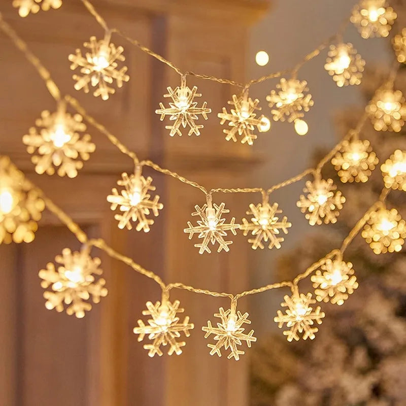 Guirnalda de Luces LED Copo de Nieve ❄️ | Decoración Navideña USB/Batería – 10/20/40/80 LEDs – Luz Cálida