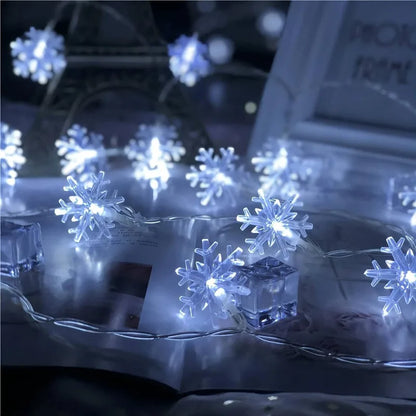 Guirnalda de Luces LED Copo de Nieve ❄️ | Decoración Navideña USB/Batería – 10/20/40/80 LEDs – Luz Cálida