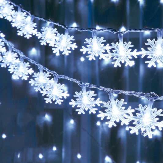 Guirnalda de Luces LED Copo de Nieve ❄️ | Decoración Navideña USB/Batería – 10/20/40/80 LEDs – Luz Cálida